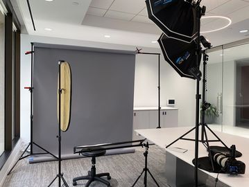 Professional headshot photography setup in Houston office