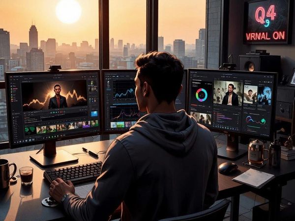 “Especialista digital analizando métricas y editando contenido profesional”