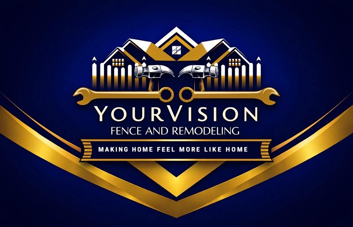Elegant logo for a home improvement company with gold and blue colors.