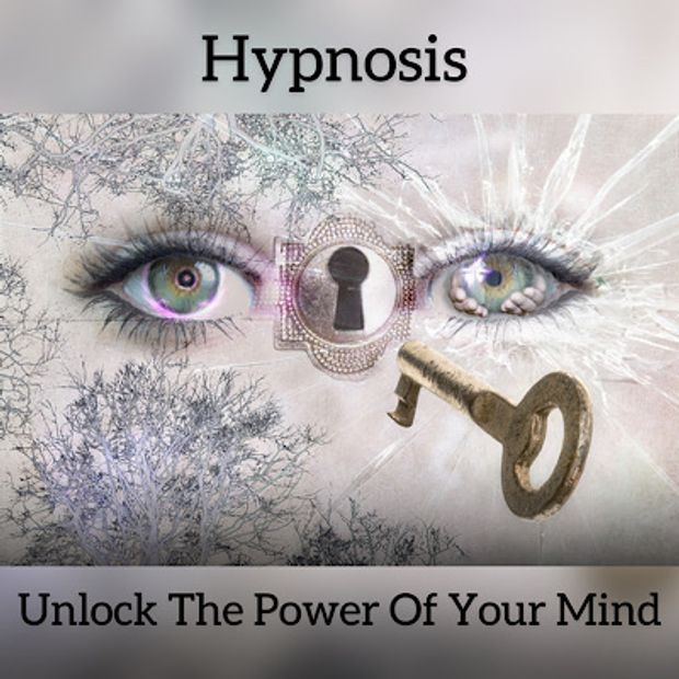 A key pointing towards a keyhole in between two eyes suggesting to unlock the power of your mind.