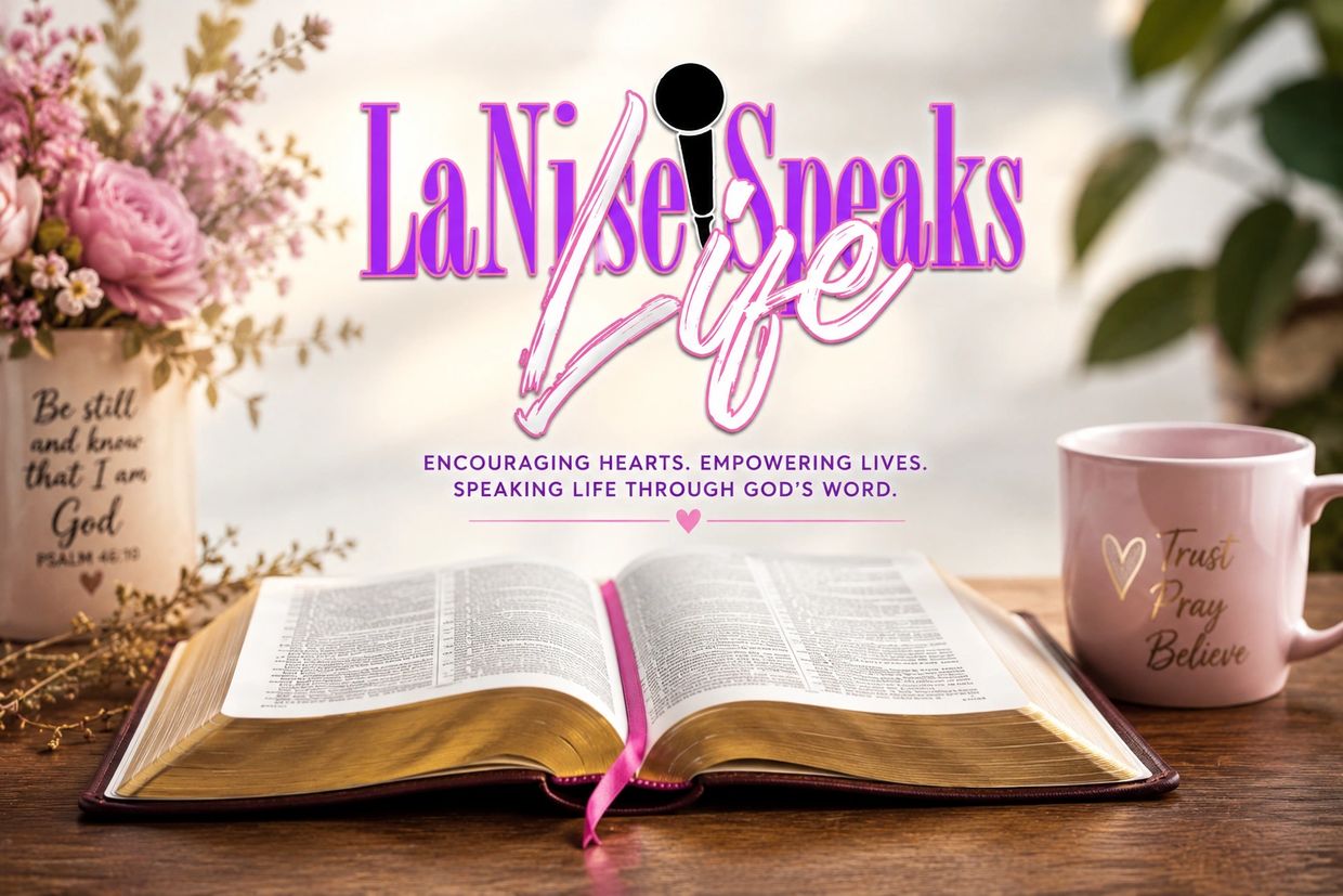 Open Bible with inspirational floral and coffee cup setup, promoting faith and life encouragement.