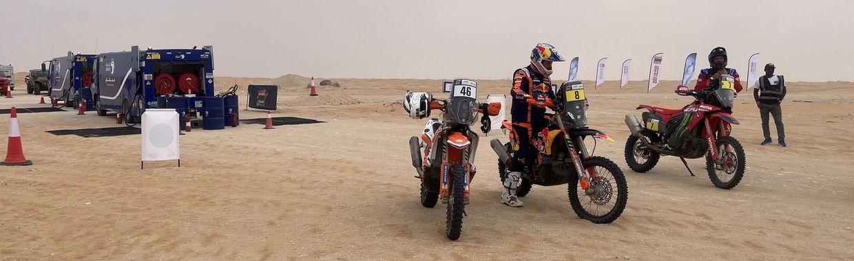 Motorbike competitors during a desert race