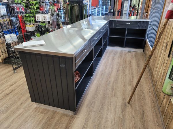12 foot cashier station with stainless steel top