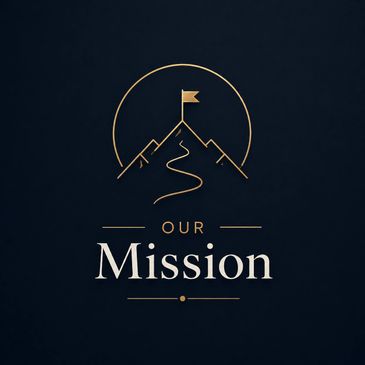 Elegant graphic of a mountain with a flag and text 'Our Mission'.