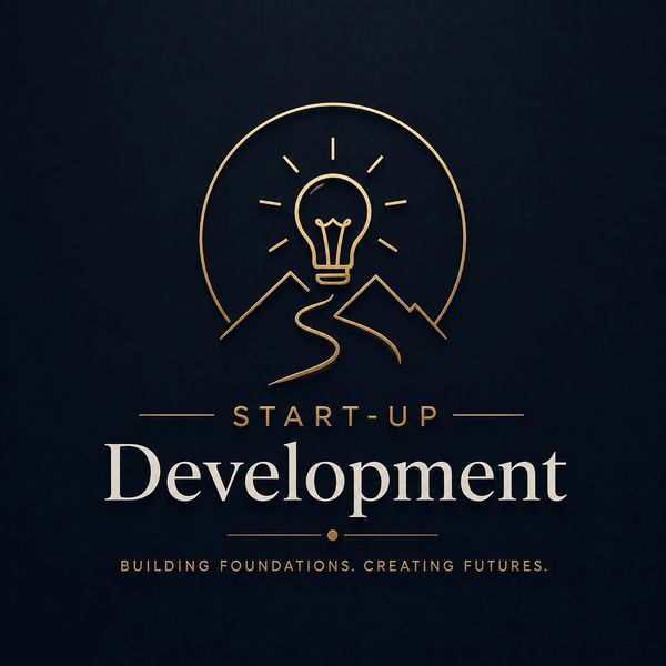 Elegant logo for startup development featuring a lightbulb and mountains.