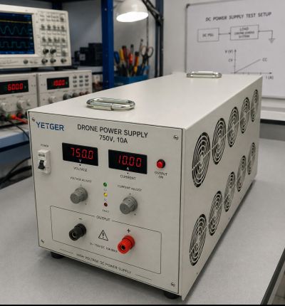 Drone power supply unit with voltage and current display.