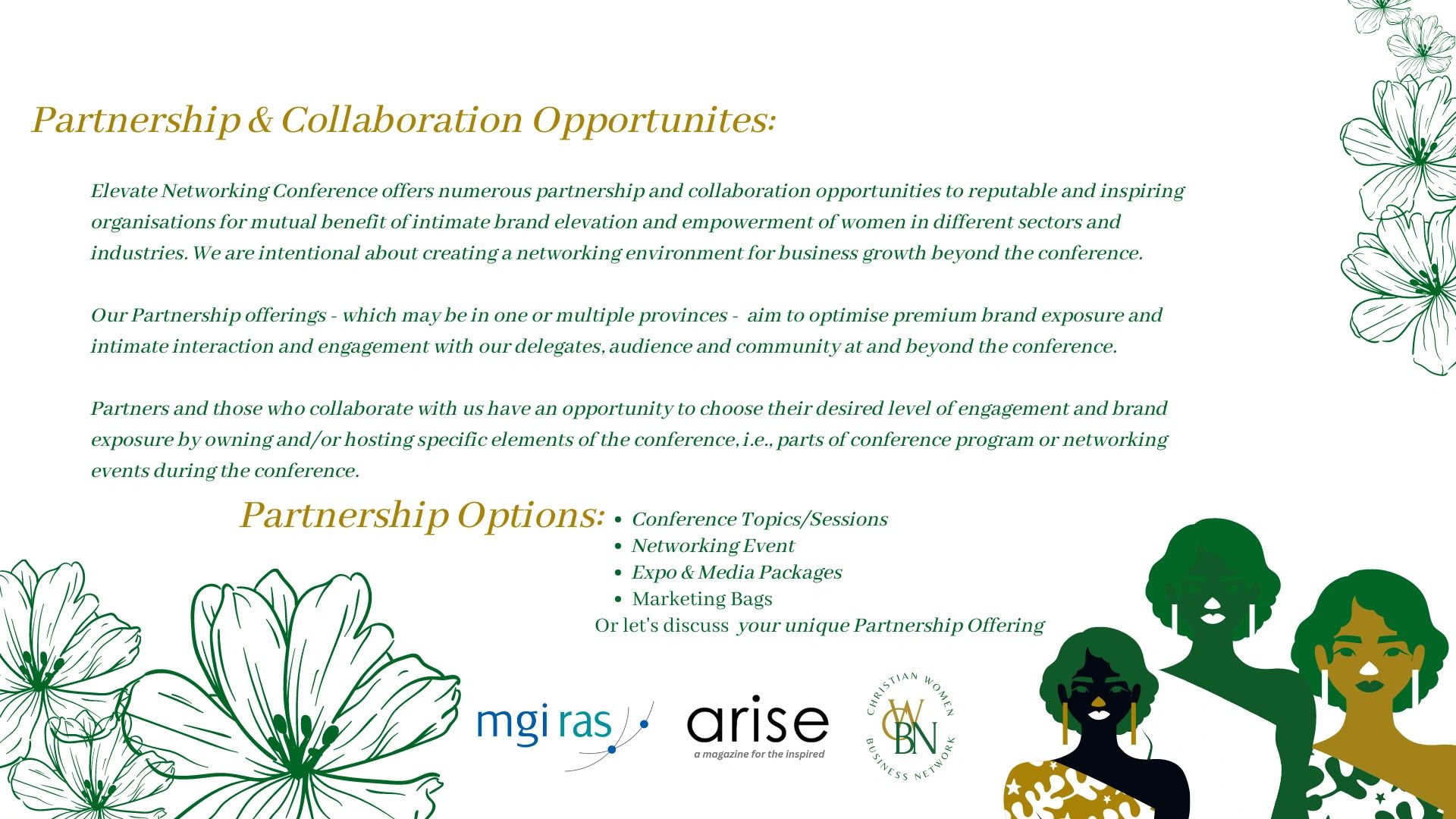Elevate Networking Conference offers partnership and collaboration opportunities for brand elevation and women empowerment.