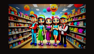 cartoon image of cool kids shopping