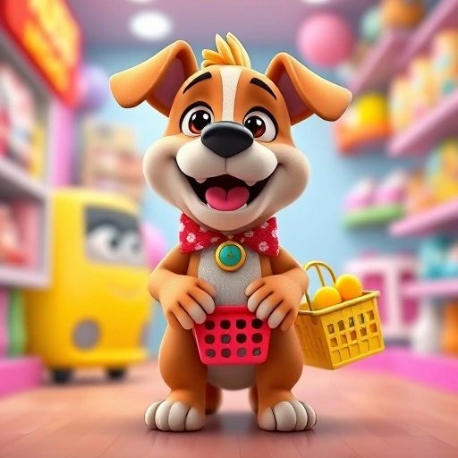 cartoon image of a dog shopping