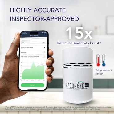 RadonEye Pro offers 15x detection sensitivity with inspector-approved accuracy and a temperature-resistant sensor.