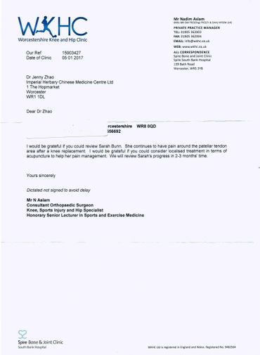 Dr Nadim Aslam referred patients to our acupuncture clinic for care services.