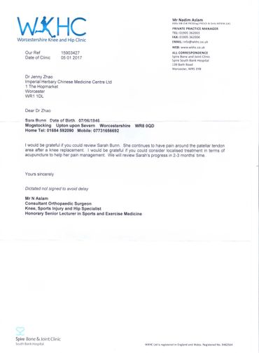 Mr. Aslam refer his patients to our clinic for acupuncture treatment.