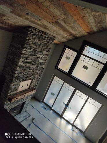 Cedar ceiling and fire place