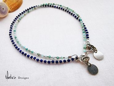 A134
Stones: Amazonite & Lapis Lazuli with tiny handmade silver from laos.
Price: Egp 1400 each
