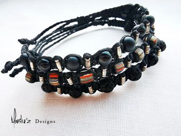 B715
Stones: Lava Stone, African Glass Beads & Onyx with Thai silver. Waterproof everyday bracelets.