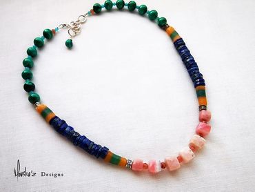 N795
Stones: Pink Peruvian Opal, Lapis Lazuli, African Beads, Malachite & Amazonite. ( Comes with ma