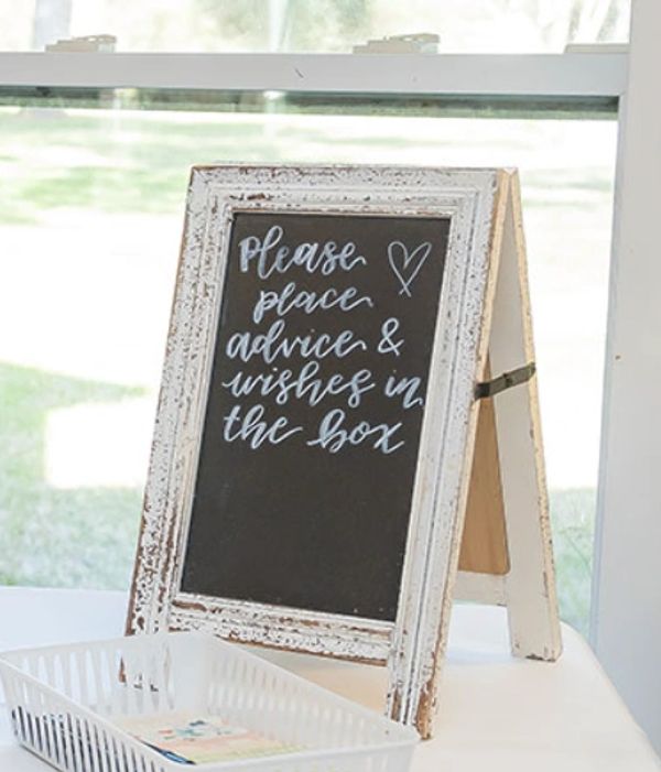 Small Chalkboard with rustic white frame and stand