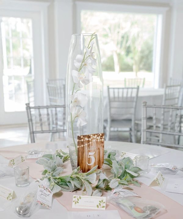 Large glass centerpiece with silk orchid