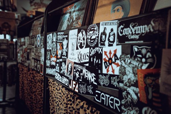 In store photo: Bin full of vinyl records.