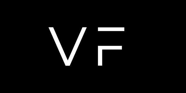 White stylized letters VF on black background.