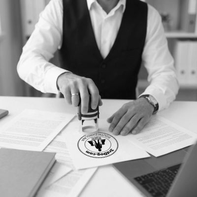 Person stamping a document with a rubber stamp. 3rddog.com Mobile Notary