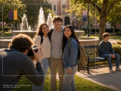 Students posed for photo; one on bench excluded from the frame.