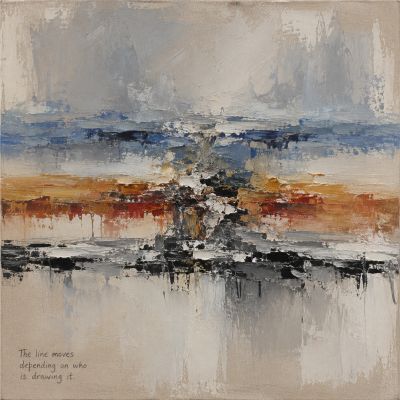 Three colliding horizon lines clash in thick oil paint