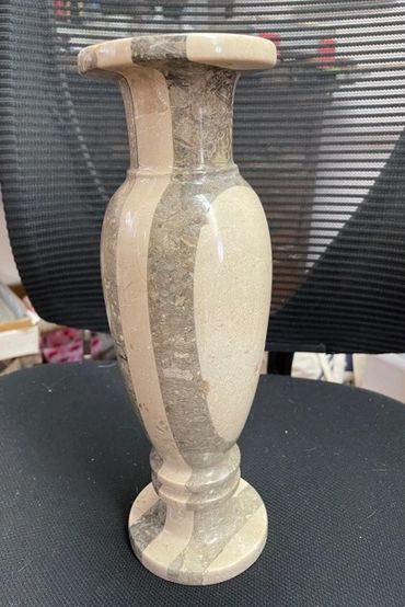 Striped Fossil Marble and Coral Marble Vase 