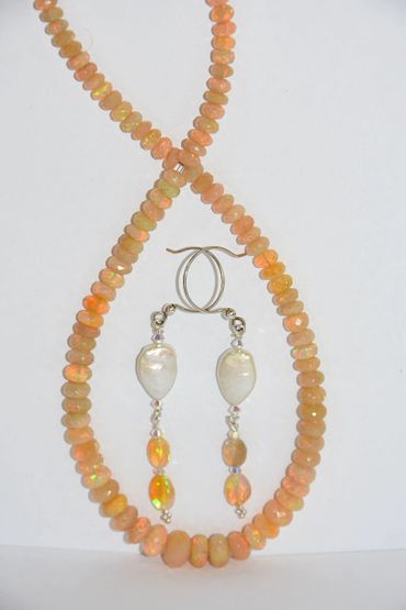 Custom Made Opal Necklace and Earrings Set.
