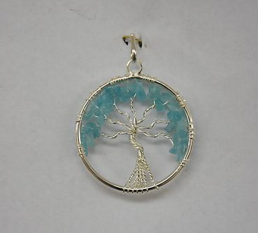 Tree of Life Pendant made with Aquamarine chips.