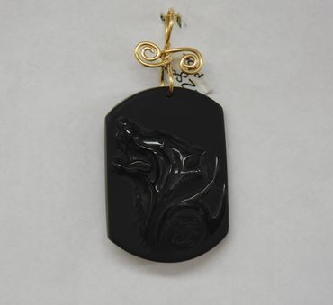 Wire Wrapped Obsidian Wolf Pendant 