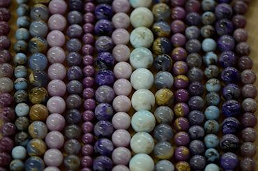 larimar round beads, sugalite beads, peru opal beads, lepidolite beads,Cacoxenite