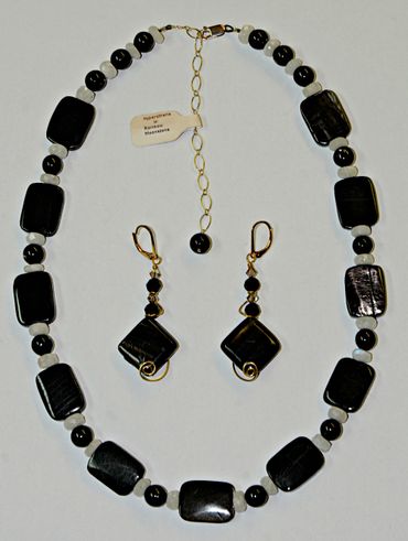 Custom Made Necklace and Earring set made from Hypersthene and Moonstone beads.