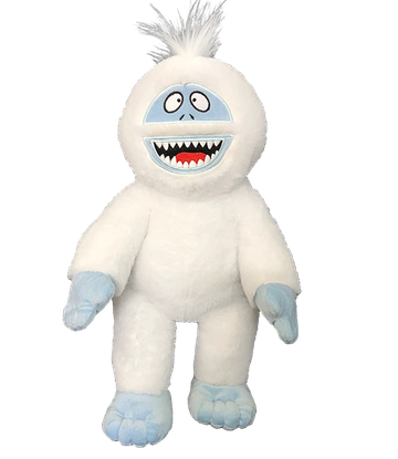 White plush toy resembling a cartoonish yeti.