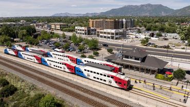 Aerial view of Layton Station and multi-family housing in Layton, Utah.