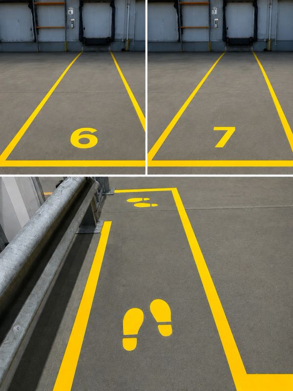 Parking spots numbered 6 and 7 with a nearby walking path marked by footprints.