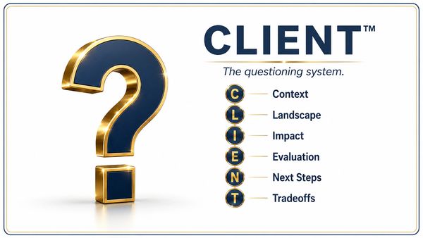 CLIENT questioning system acronym with key business concepts.