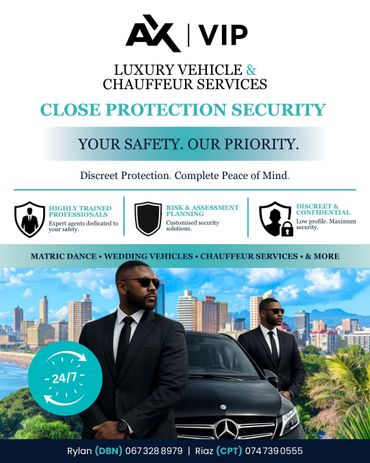 Luxury VIP vehicle and close protection security services with expert agents and 24/7 availability.