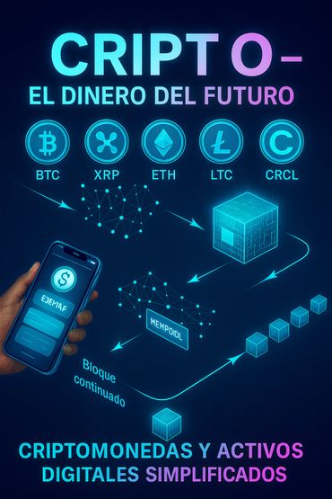 Infographic on cryptocurrencies as future money with blockchain technology and digital assets.