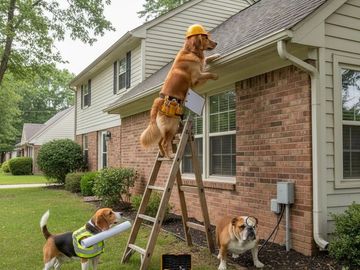 dog on ladder in Castle Rock