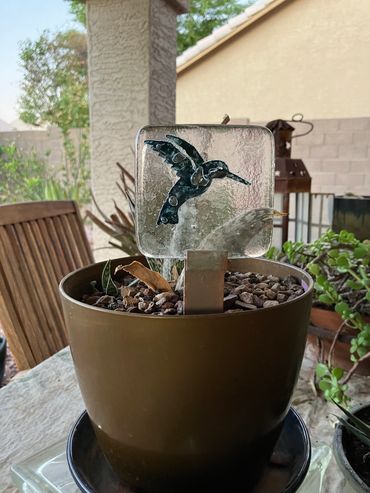 Hummingbird fused glass acrylic plant stake stick