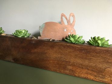 Laser cut rabbit plantstake with copper finish