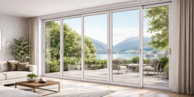 uPVC balcony sliding doors sea view wide glass panels, Hyderabad near me