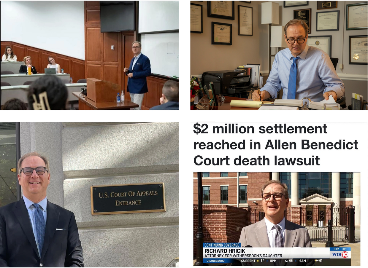 Richard Hricik as law professor, working at his desk, at the U.S. Court of Appeals, and after the Al