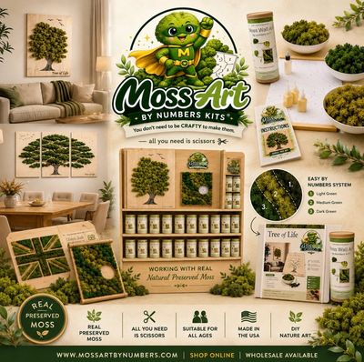 Moss Art by Numbers Kits for creating natural preserved moss art at home.