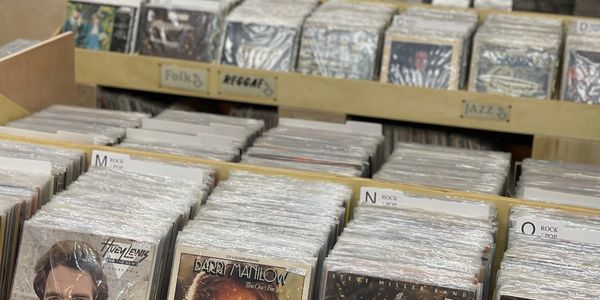 Organized records, vintage vinyl store, record store, rock records, broad selection of records