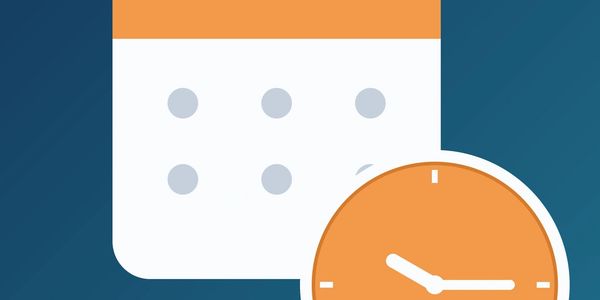 Calendar icon with a clock symbol.