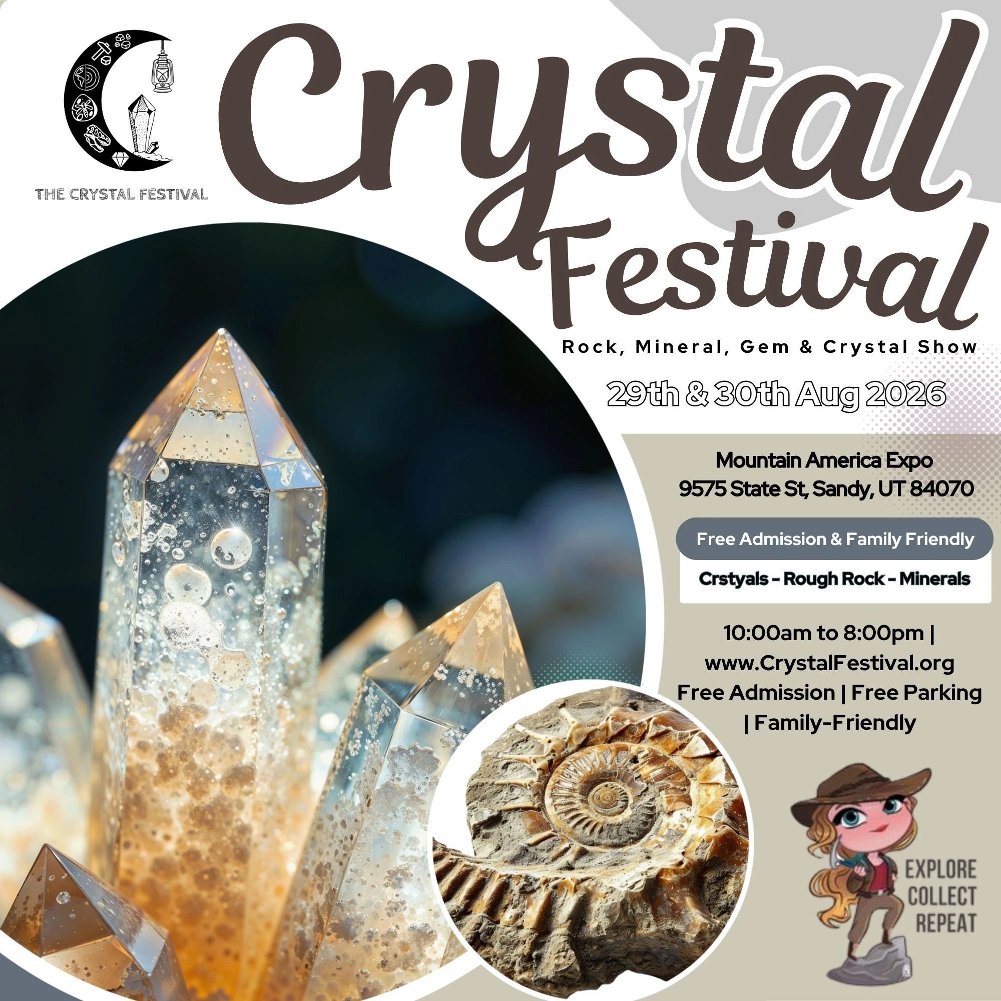Crystal Festival Sandy Utah rock and mineral show featuring crystals, fossils, and gemstones