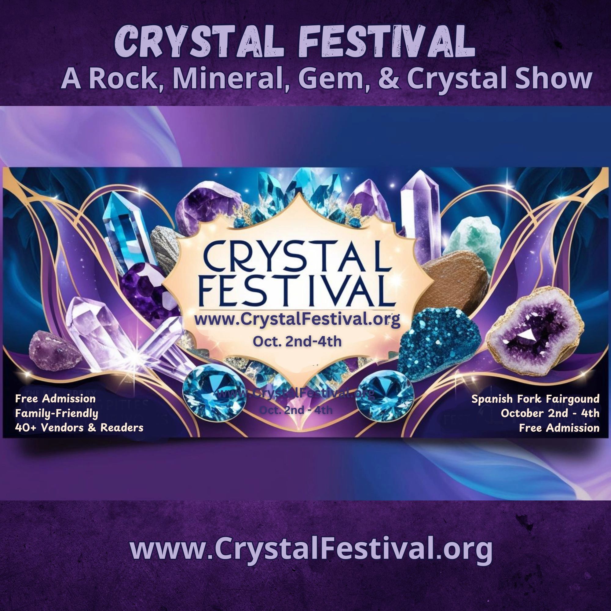 Crystal Festival – A Rock, Mineral, Gem, Crystal Show
Spanish Fork Fairground inside Tennis Court