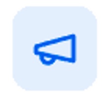 Blue megaphone icon on white background.